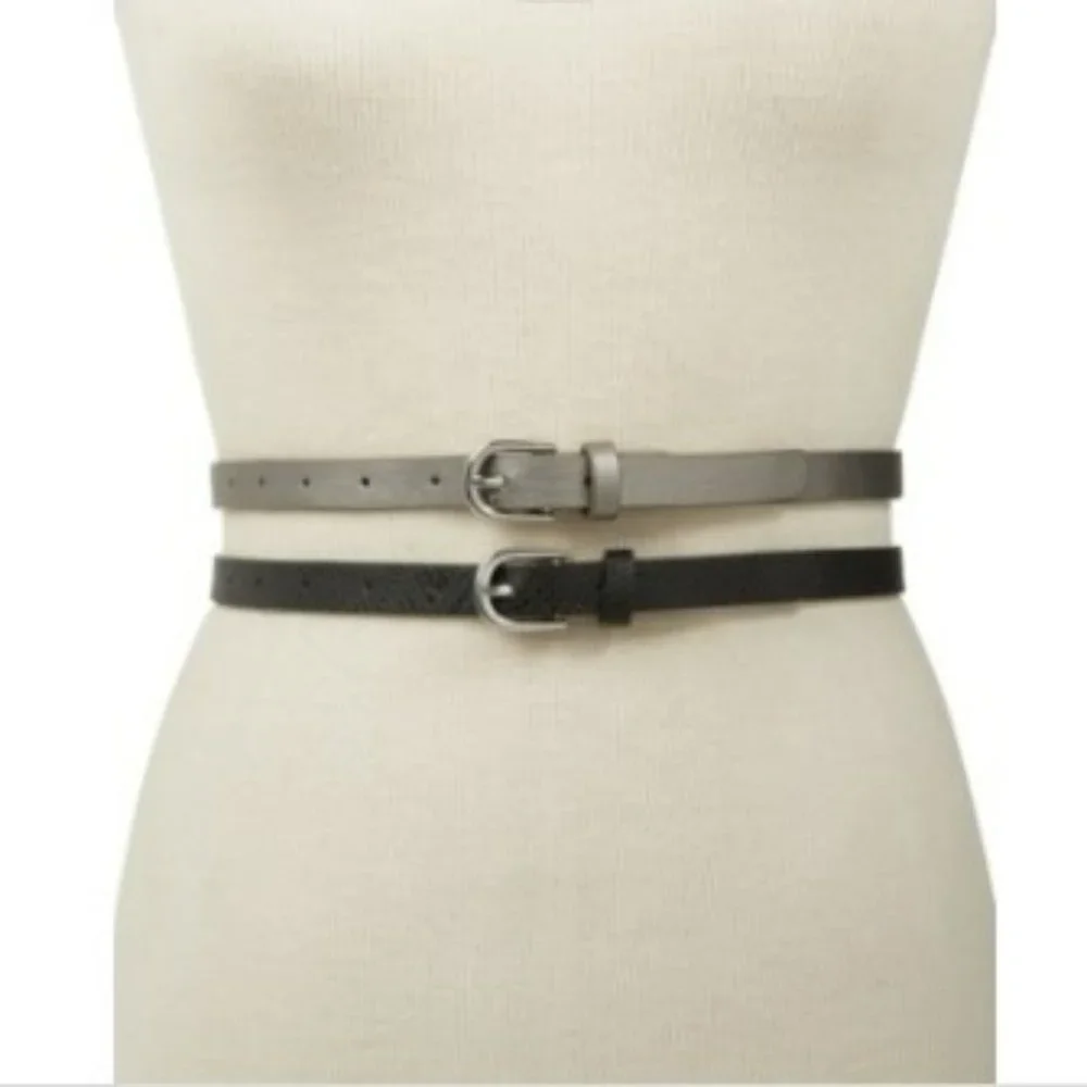 INC International Concepts Belts Skinny Medium Pewter Black Snake embossed NEW